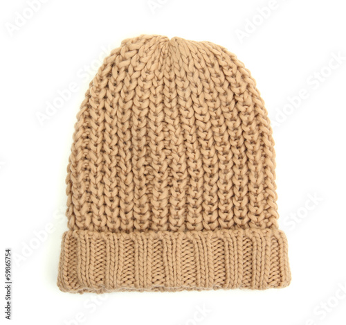 Warm knitted hat isolated on white