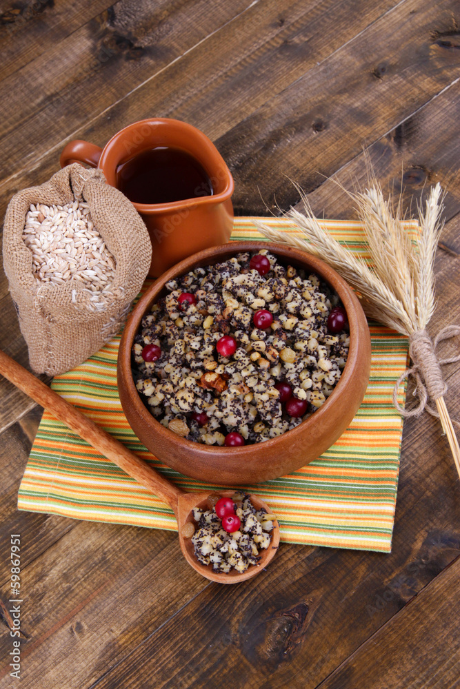 Bowl with kutia -  traditional Christmas sweet meal in Ukraine,