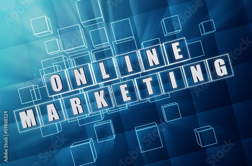 online marketing in blue glass blocks