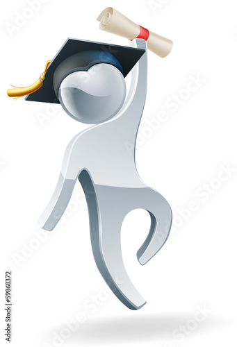 Happy jumping graduate person