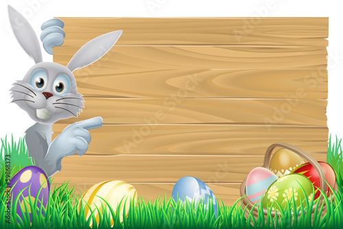 Easter bunny and eggs basket sign