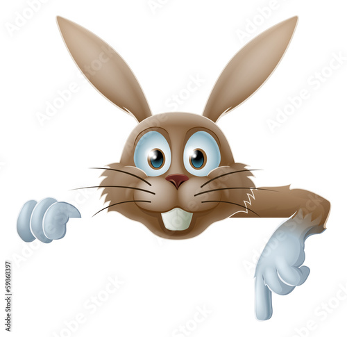 Easter bunny pointing at banner