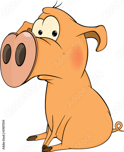 Sad pig. Cartoon