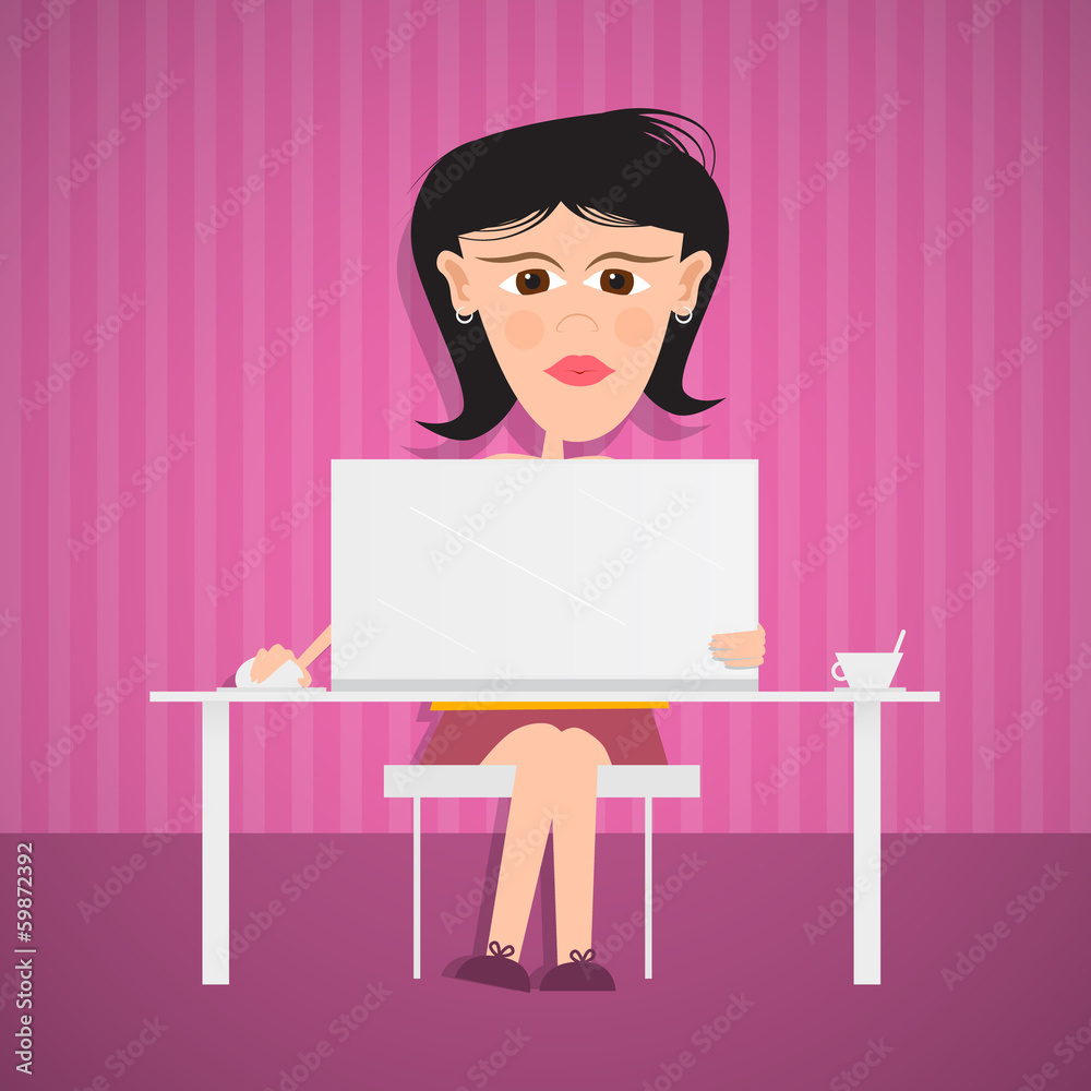 Business Woman With Computer on Pink, Purple Background Business Woman With Computer on Pink, Purple Background