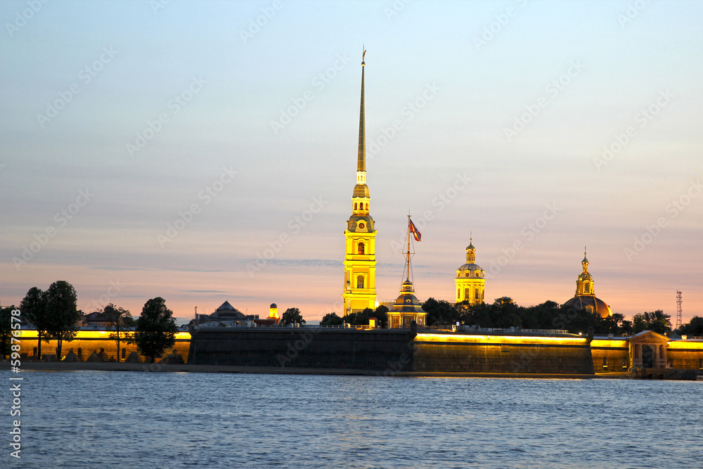 Peter and Paul Fortress in St. Petersburg during of white nights