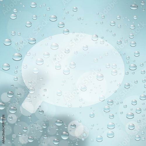 Speech bubble on glass with water drops