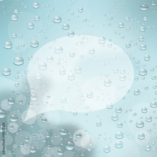 Speech bubble on glass with water drops