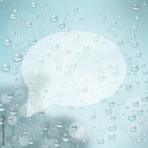 Speech bubble on glass with water drops