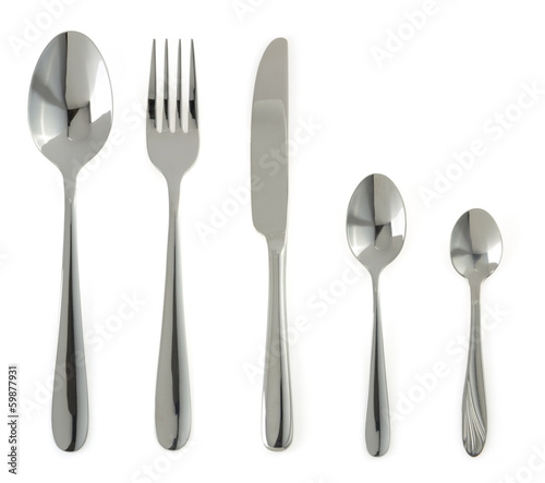 Fotografia spoon, knife and fork  on white