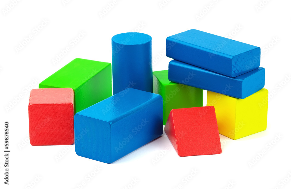 Fototapeta premium Wooden colorful bricks isolated on white background.