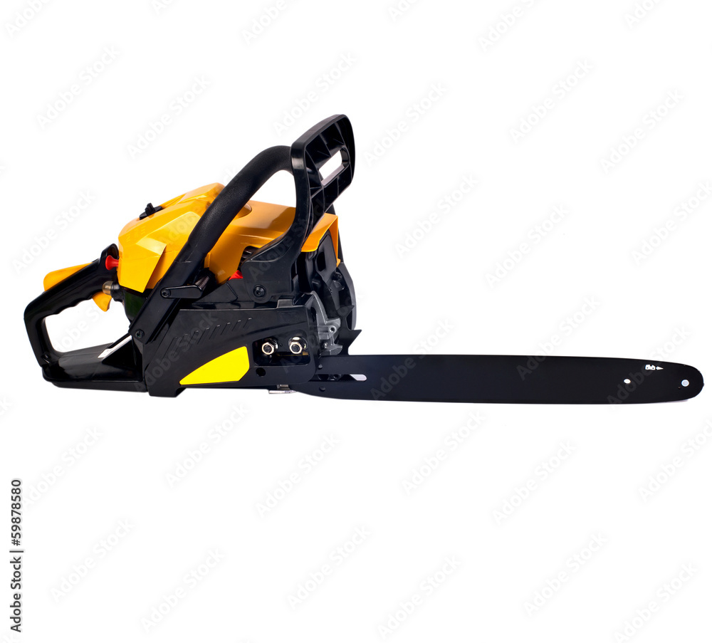 Rough  chain saw side view isolated on white