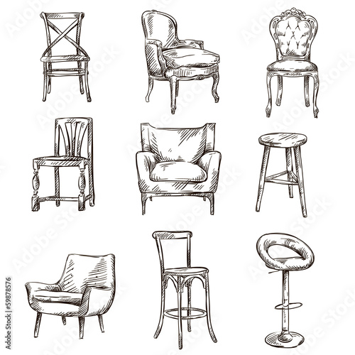 Set of hand drawn chairs interior detail photo