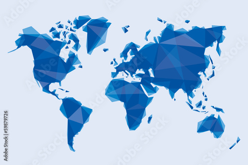 blue map of the world in origami style