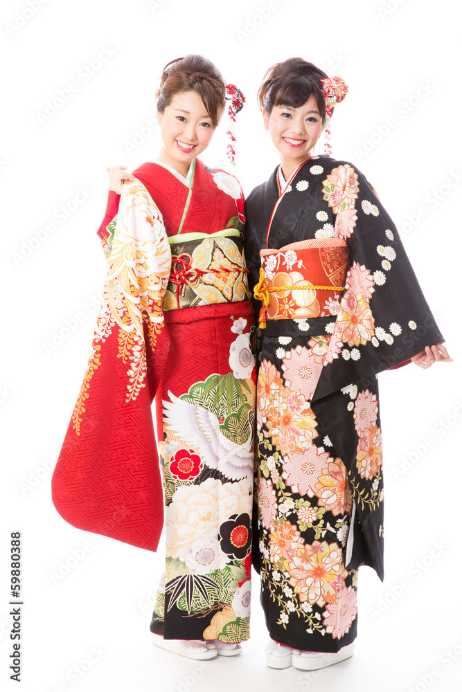 Fototapeta premium japanese kimono women on white background