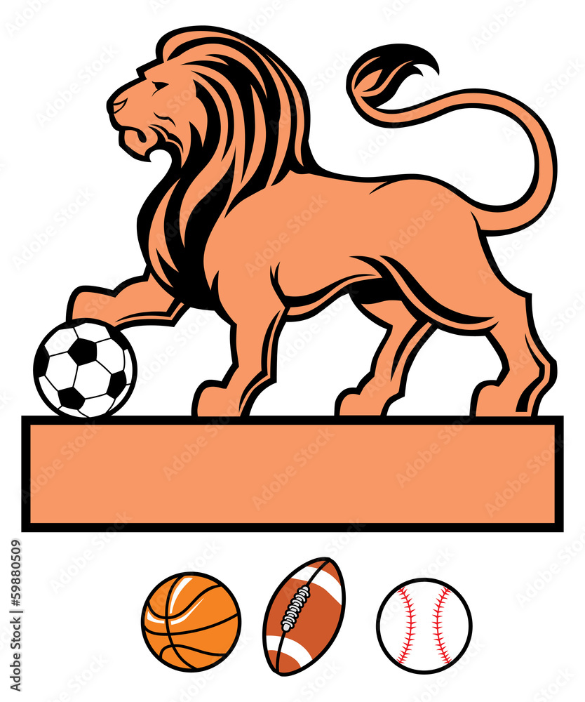 Obraz premium lion standing with various of sport ball
