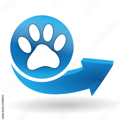 patte de chien sur bouton web bleu