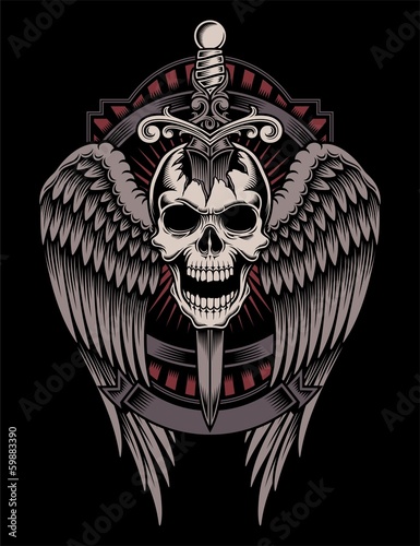 Winged Skull With Sword Stuck