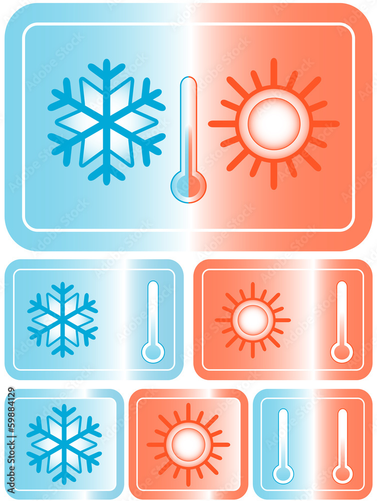 weather icons with sun, snowflake and thermometer weather icons with sun, snowflake and thermometer