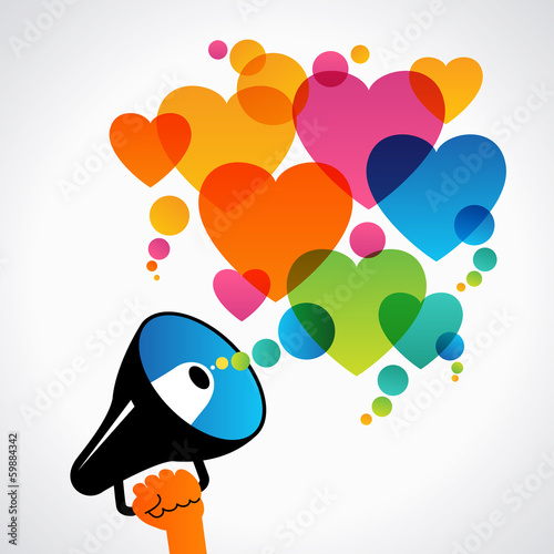 Megaphone and hearts icons