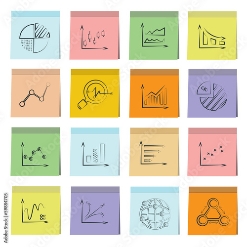 sketched graph icons set, note paper
