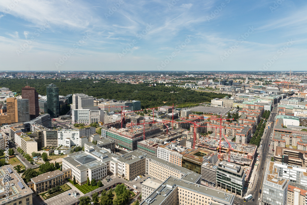 Aerial view Berlin with Potsdamer Platz and park Tiergarten