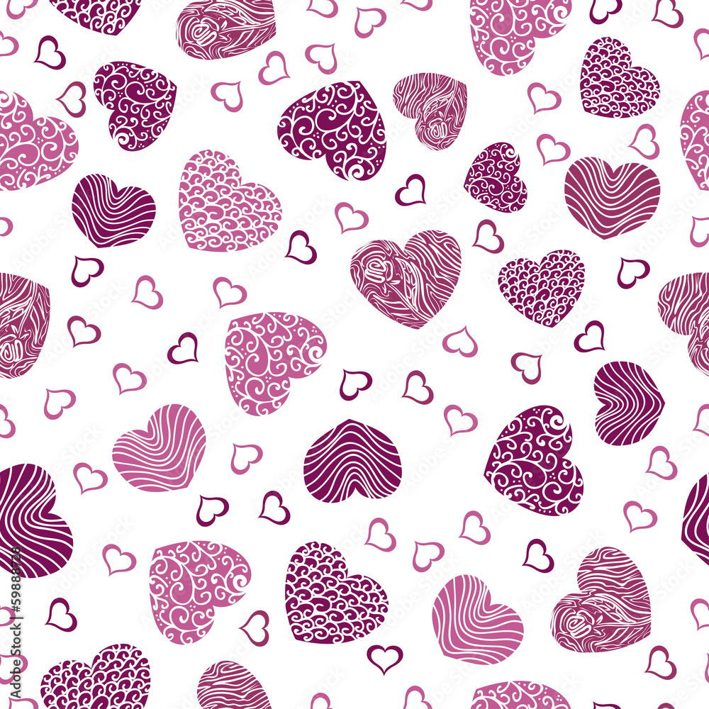 Seamless pattern with hearts on a white background - obrazy, fototapety, plakaty 