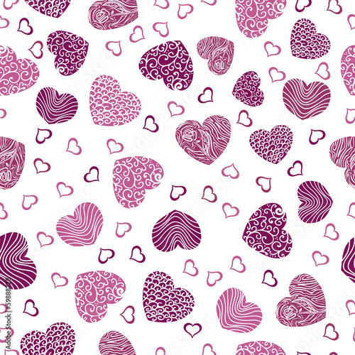 Seamless pattern with hearts on a white background