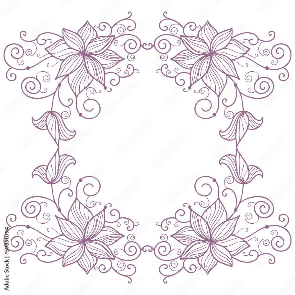Lace floral frame isolated on white background