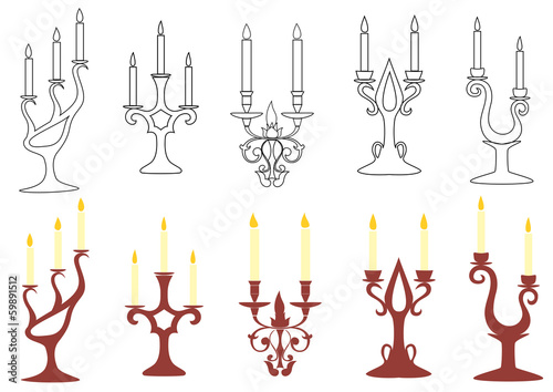 set of vector black and brown candelabras