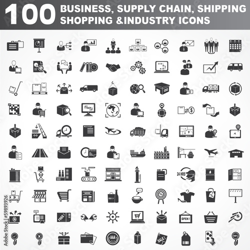 business, supply chain, shipping, shopping and industry icons