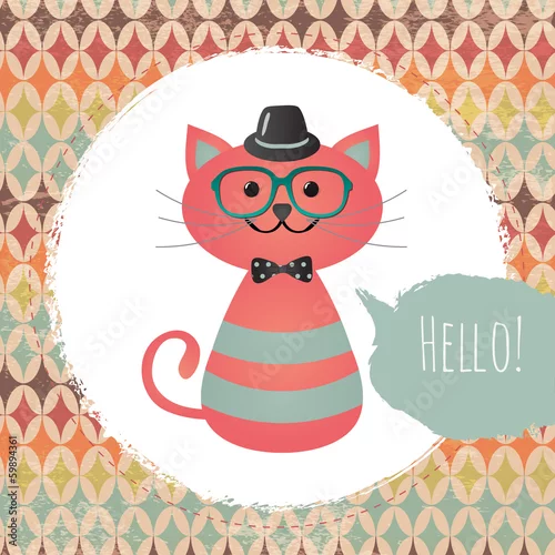 Obraz Wektorowa modnisia kota kartka z pozdrowieniami projekta ilustracja