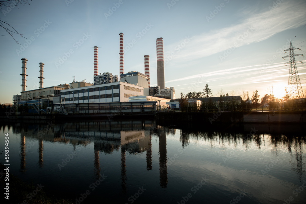 Electricity power plant near a river