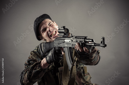 soldiers violently fires back