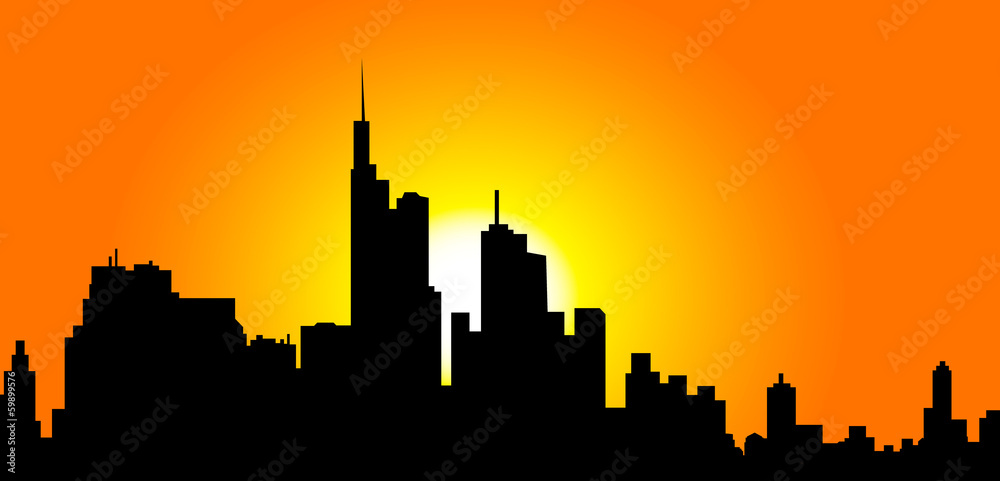 Sunrise on city skyline-vector