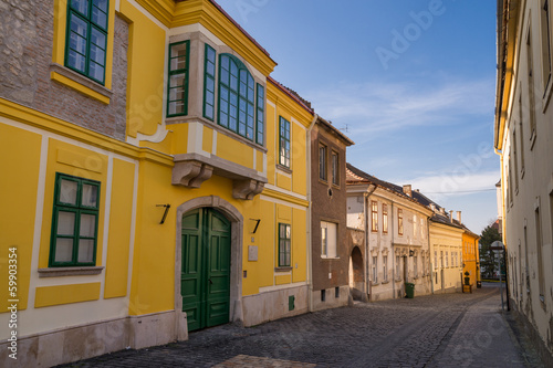 Old street view in Szekesfehervar old town  Hungary.