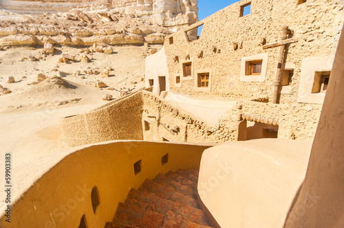 Stairway in a traditional old clay building