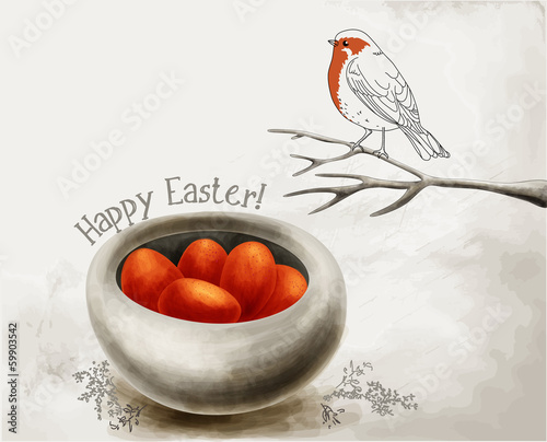 Hand drawn pencil-ink Easter illustration