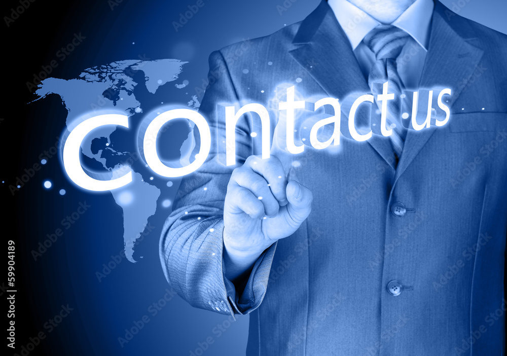 businessman hand pushing contact us button businessman hand pushing contact us button