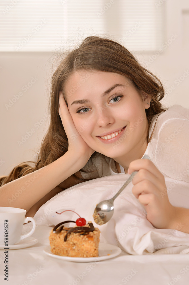 Young Caucasian woman lying in bed Young Caucasian woman lying in bed
