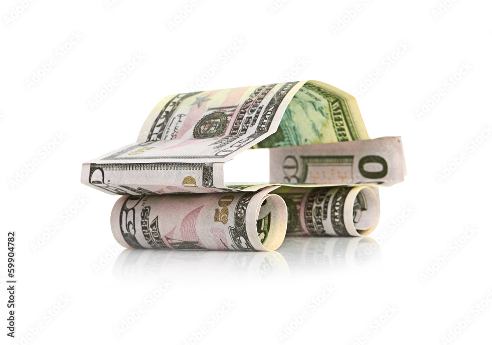 car made from dollar isolated on white background car made from dollar isolated on white background