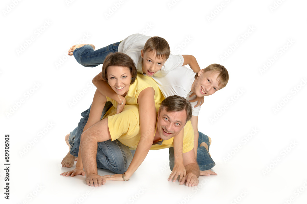 Happy family on the floor