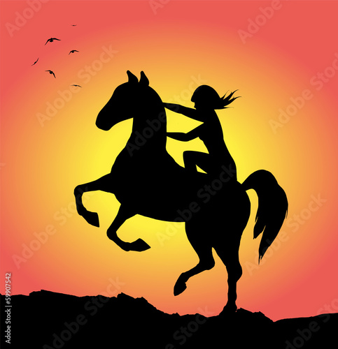 cavallo e ragazza al tramonto