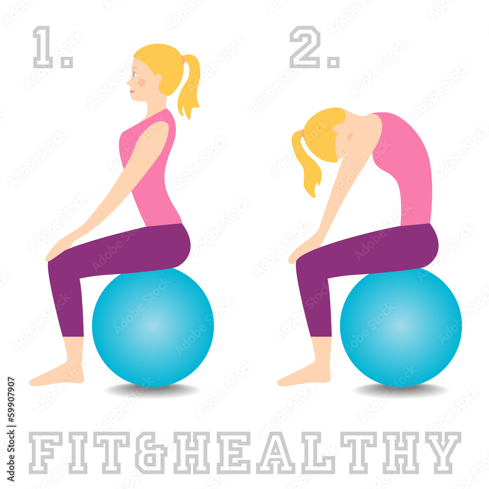 Gym Ball exercises for healthy back. Cat cow exercise. Gym Ball exercises for healthy back. Cat cow exercise.