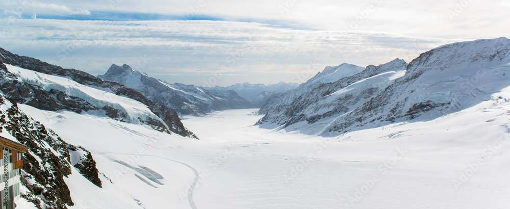 Panorama Scenic of Great Aletsch Glacier Jungfrau region
