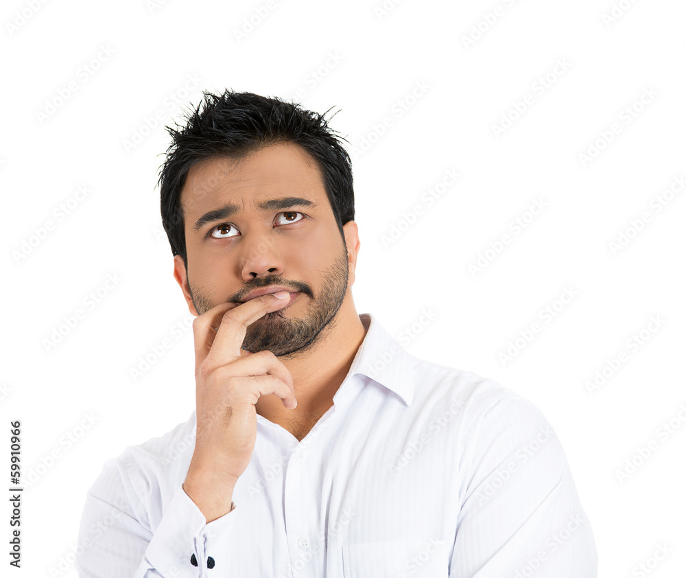 Clueless , lazy man daydreaming, fingers in a mouth Clueless , lazy man daydreaming, fingers in a mouth