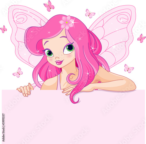 Beautiful fairy over blank sign