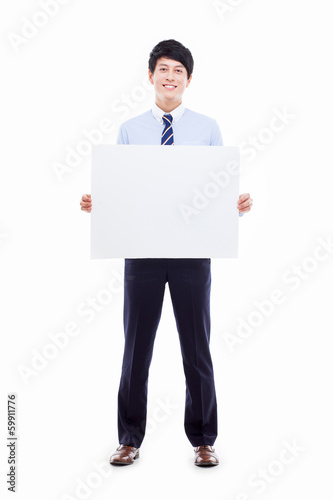 Young Asian business man holding a pannel.