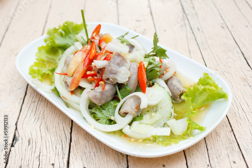 spicy intestines pork salad (thai food)