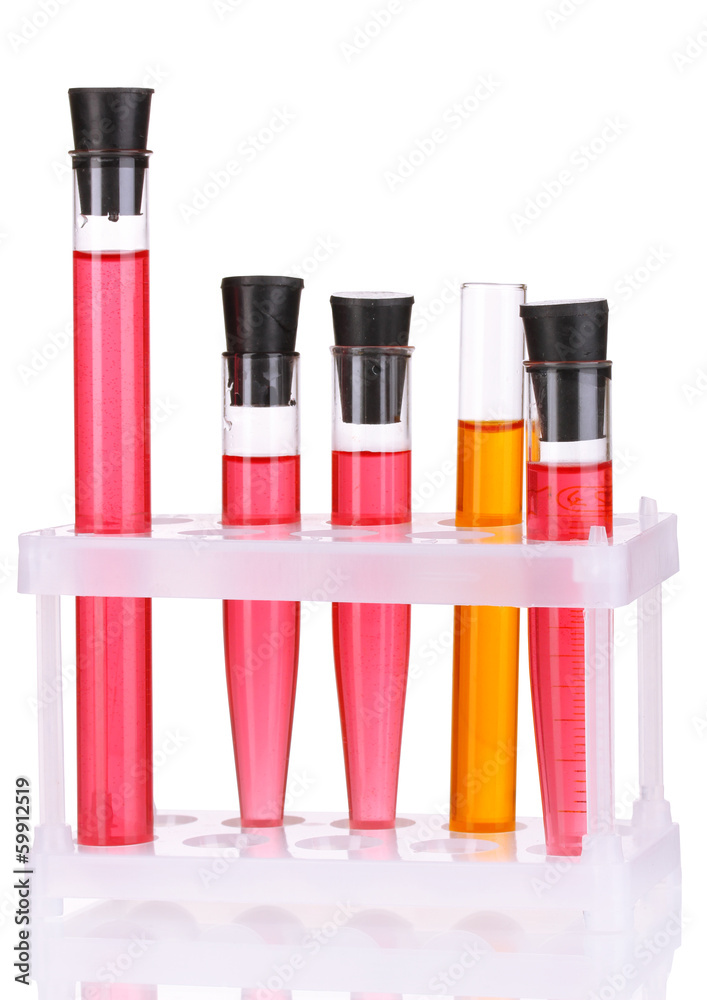 Test-tubes with a colorful solution isolated on white Test-tubes with a colorful solution isolated on white