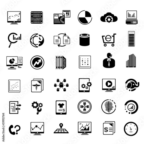 big data management icons set, information technology buttons